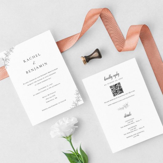 Invitation Minimalist Botanical Wedding Elegant QR Code