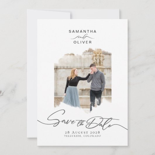 Invitation Minimalist Brush Stroke Photo Frame Save the Date (Devant)