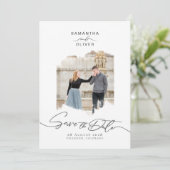 Invitation Minimalist Brush Stroke Photo Frame Save the Date (Debout devant)