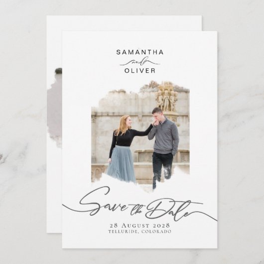 Invitation Minimalist Brush Stroke Photo  Frame Save the Date (Devant / Derrière)