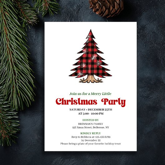 Invitation Minimalist Buffalo Check Christmas Party Invite
