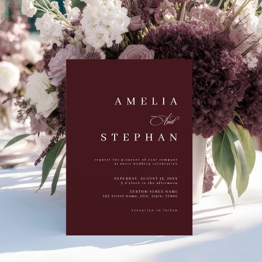 Invitation Minimalist Burgundy Elegant Stylish Wedding