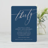 Invitation MINIMALIST Calligraphie chic 30ème parti navy blus (Debout devant)