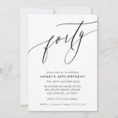 Invitation MINIMALIST Calligraphie chic 40e anniversaire (Devant)