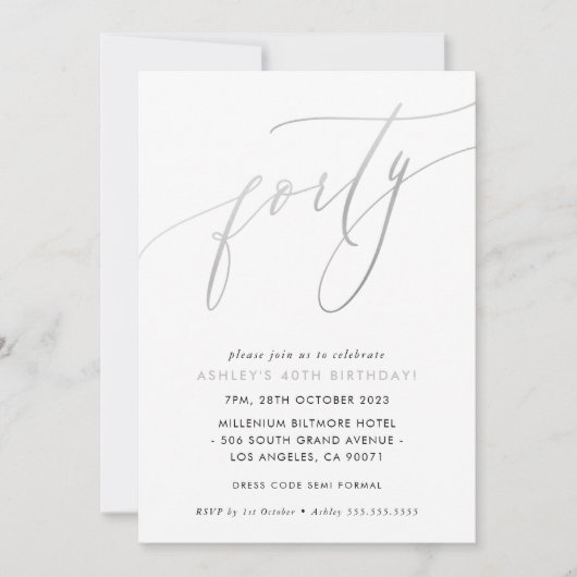 Invitation MINIMALIST Calligraphie chic 40e anniversaire arge (Devant)