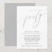 Invitation MINIMALIST Calligraphie chic 40e anniversaire arge (Devant / Derrière)