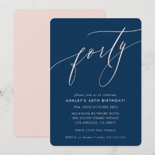 Invitation MINIMALIST Calligraphie chic 40ème parti blush mar