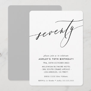 Invitation MINIMALIST Calligraphie chic élégant 70e anniversa