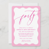 Invitation MINIMALIST Calligraphie vague 40ème parti joli ros (Devant)