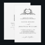 Invitation Minimalist Calligraphy Crest QR Code Chic Wedding<br><div class="desc">A refined wedding invitation featuring elegant calligraphy and modern typography arranged in a clean minimalist layout. The delicate botanical crest monogram adds a timeless and romantic touch while maintaining a chic, contemporary style. The reverse side includes a convenient QR code so guests can instantly access your wedding website for RSVP,...</div>