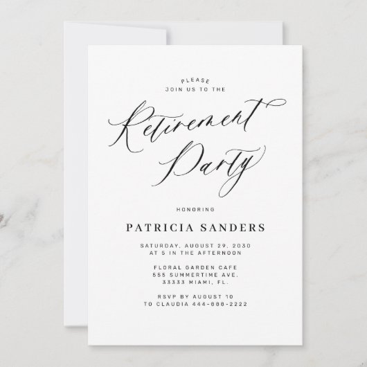 Invitation Minimalist calligraphy script retirement party (Devant)