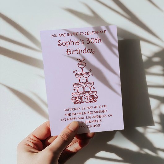 Invitation Minimalist Champagne Tower 30th Birthday Party    