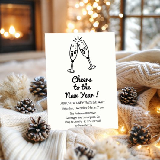 Invitation Minimalist “Cheers to the New Year” Champagne