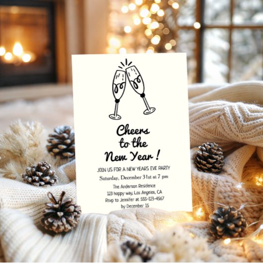 Invitation Minimalist “Cheers to the New Year” Champagne 