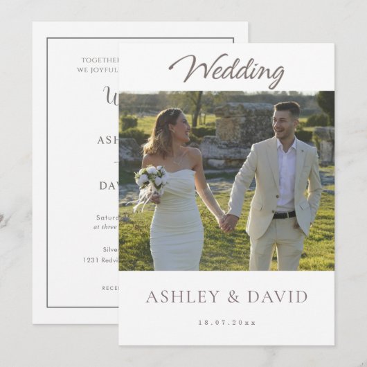 Invitation Minimalist Chic Front Photo Modern Script Wedding (Devant / Derrière)