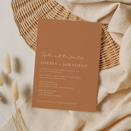 Invitation Minimalist Chic Terracotta Script Photo Wedding