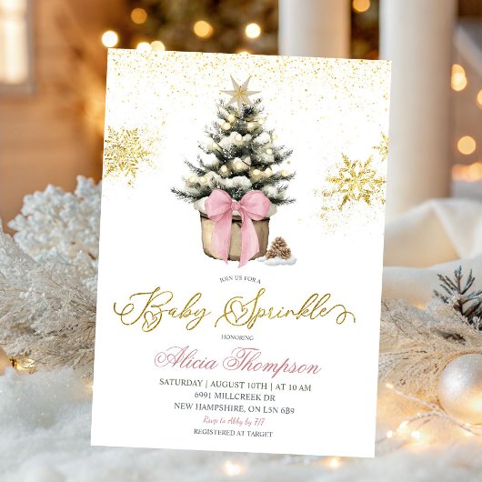 Invitation Minimalist Christmas Pink Coquette Baby Sprinkle