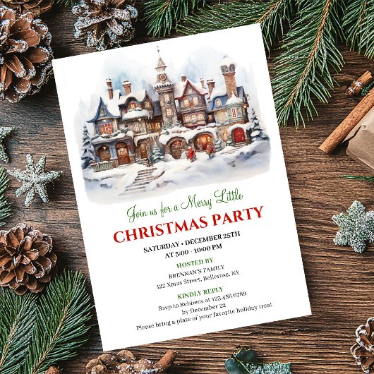 Invitation Minimalist Christmas village cozy winter scene