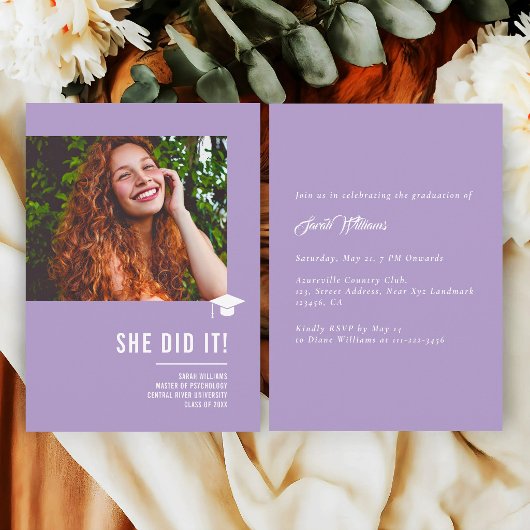 Invitation Minimalist Classic Elegant Lavender Graduation