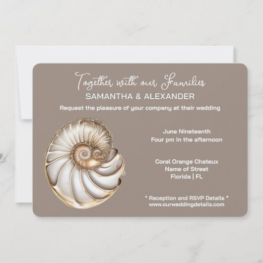 Invitation Minimalist Conch Shell Beach Wedding  (Devant)