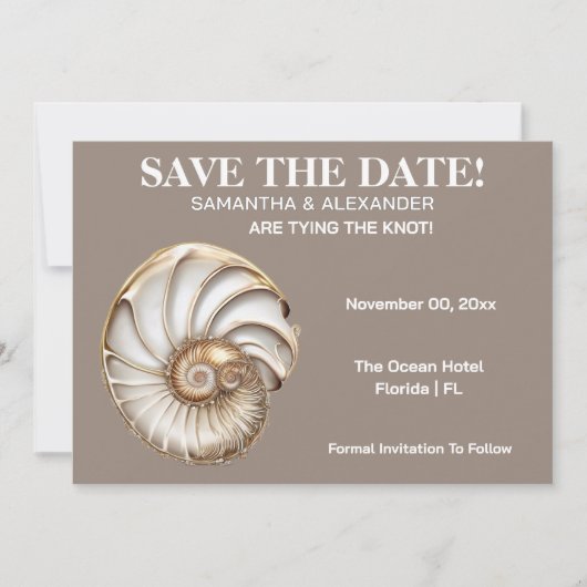 Invitation Minimalist Conch Shell Save The Date Card (Devant)