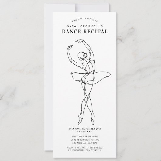 Invitation Minimalist Dance Recital Elegant Ballerina (Devant)