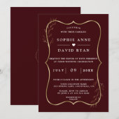 Invitation Minimalist Deep Burgundy Gold Line Art Wedding  (Devant / Derrière)