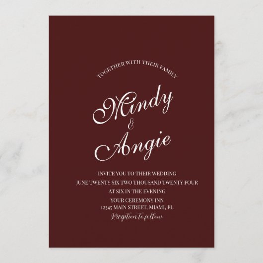 Invitation Minimalist Deep Burgundy Script Wedding (Devant)