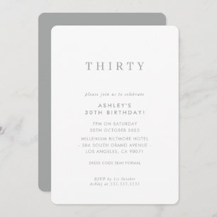Invitation MINIMALIST design anniversaire chic moderne gris m