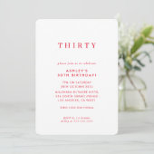 Invitation MINIMALIST design anniversaire chic moderne rouge (Debout devant)
