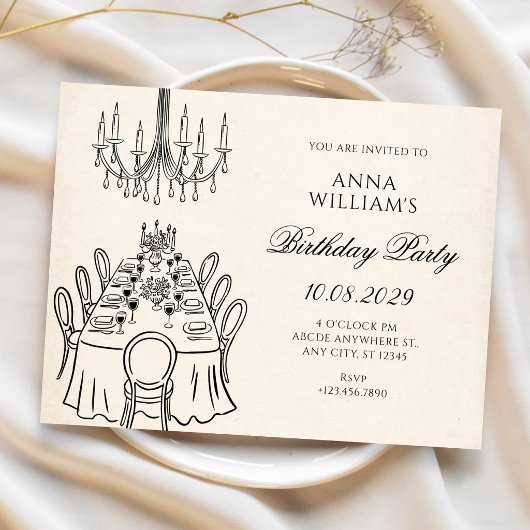 Invitation Minimalist dinner table birthday