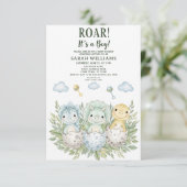 Invitation minimalist Dinosaur Baby Shower party boy Roar (Debout devant)