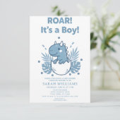 Invitation minimalist Dinosaur Baby Shower party boy Roar (Debout devant)