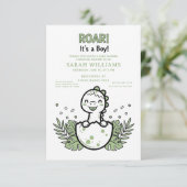 Invitation minimalist Dinosaur Baby Shower party boy Roar (Debout devant)