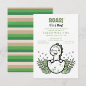 Invitation minimalist Dinosaur Baby Shower party boy Roar (Devant / Derrière)