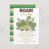 Invitation minimalist Dinosaur Baby Shower party boy Roar (Devant / Derrière)