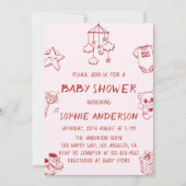Invitation Minimalist Doodle Cute Blush Baby Shower (Devant)