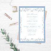 Invitation Minimalist Dusty Blue Chinoiserie Floral Wedding