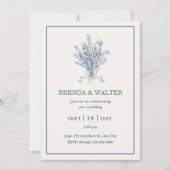 Invitation Minimalist Dusty Blue Floral Sketch Wedding  (Devant)