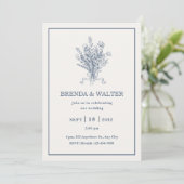 Invitation Minimalist Dusty Blue Floral Sketch Wedding  (Debout devant)