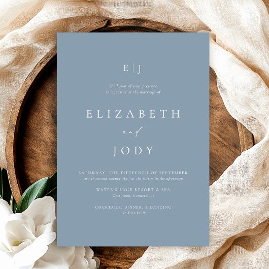 Invitation Minimalist Dusty Blue Modern Elegant Wedding 