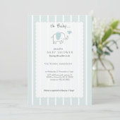 Invitation Minimalist Dusty Blue Oh Baby Elephant Sketch  (Debout devant)