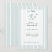 Invitation Minimalist Dusty Blue Oh Baby Elephant Sketch  (Devant / Derrière)