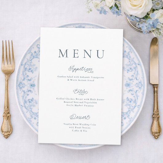 Invitation Minimalist Dusty Blue Wedding Menu Card