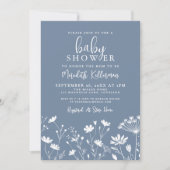 Invitation Minimalist Dusty Blue Wildflower Baby Shower (Devant)