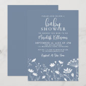 Invitation Minimalist Dusty Blue Wildflower Baby Shower (Devant / Derrière)