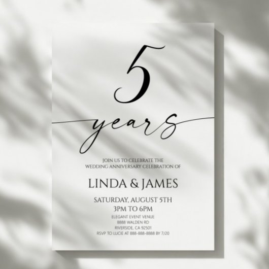 Invitation Minimalist Elegant 5th Wedding Anniversary