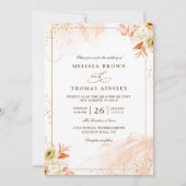 Invitation Minimalist Elegant Floral Orange QR Code Wedding (Devant)