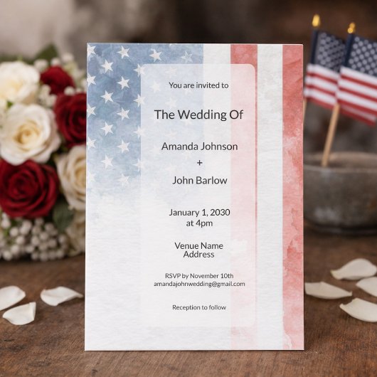 Invitation Minimalist Faded American Flag Wedding