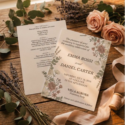 Invitation Minimalist Floreal Cream All In One Wedding 